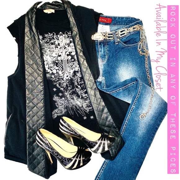 Nordstrom Other - Rhinestone T with Faux Leather Vest & YMI Jeans
